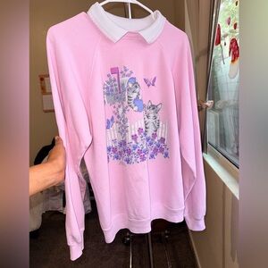Hanes Pink Sweater with Cat and Butterfly Design